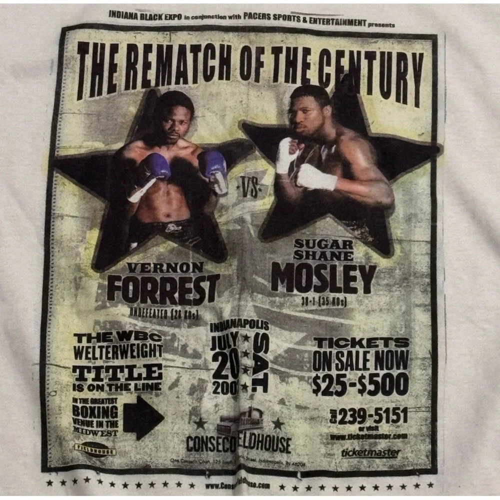 Vernon Forrest vs Shane Mosley 2002 TITLE REMATCH Poster Rap Tee Shirt M Rare